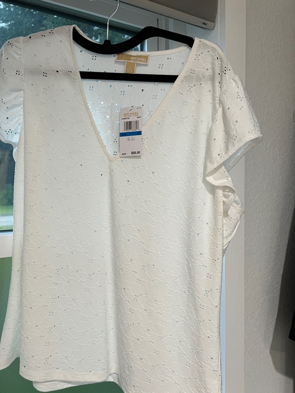 Michael Kors White Eyelet V-Neck Short Sleeve Blouse